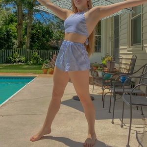 Two Piece Striped Crop Top and Shorts